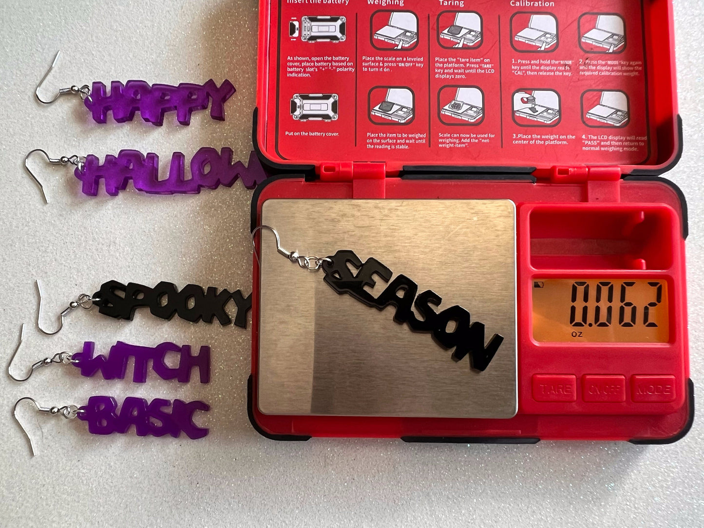 Black & Purple Halloween Earrings: Laser Cut Acrylic Witch Hats, Words, Halloween Themed, Spooky, Best Gifts for Her/Him/Them
