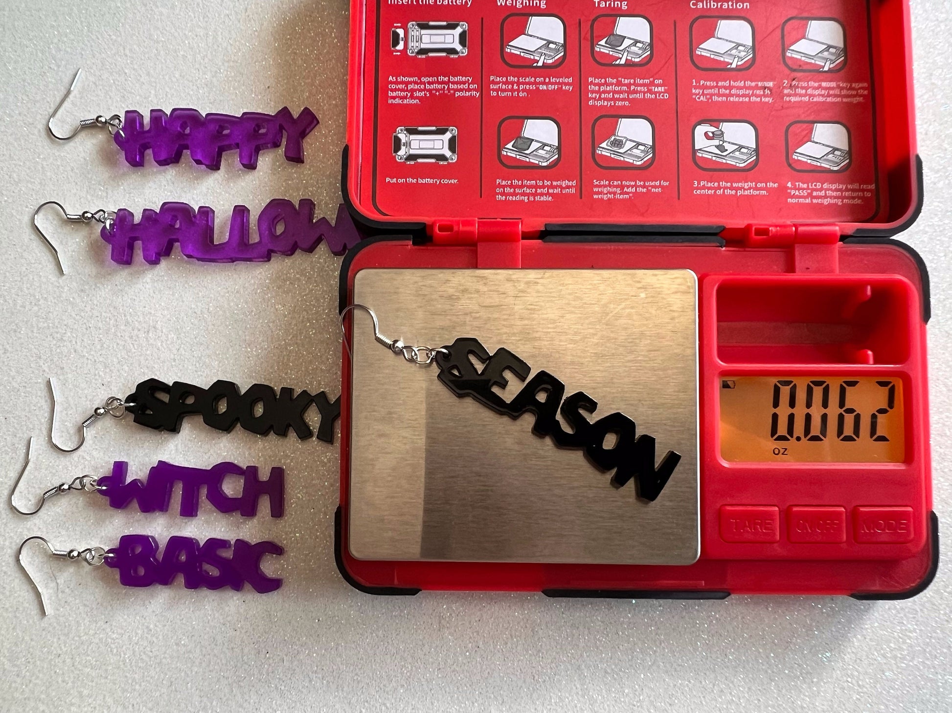 Black & Purple Halloween Earrings: Laser Cut Acrylic Witch Hats, Words, Halloween Themed, Spooky, Best Gifts for Her/Him/Them