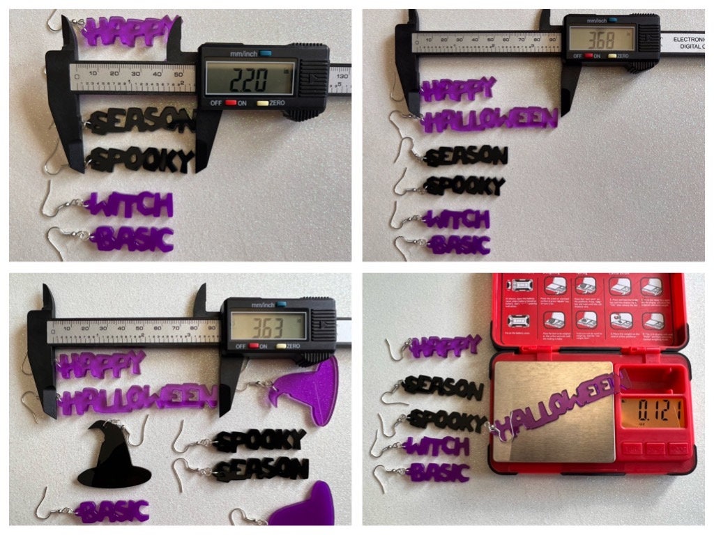 Black & Purple Halloween Earrings: Laser Cut Acrylic Witch Hats, Words, Halloween Themed, Spooky, Best Gifts for Her/Him/Them