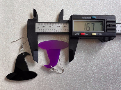 Black & Purple Witch Hat Halloween Earrings: Laser Cut Acrylic Witch Hats, Witches, Spooky, Best Gift for Her/Him/Them