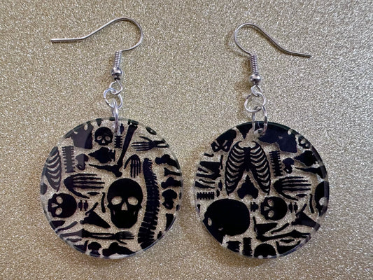 Black Skeleton Earrings: Laser Cut Acrylic Skeletons, Skull, Skulls, Spine, Bones, Halloween, Spooky, Science, Best Gifts for Her/Him/Them