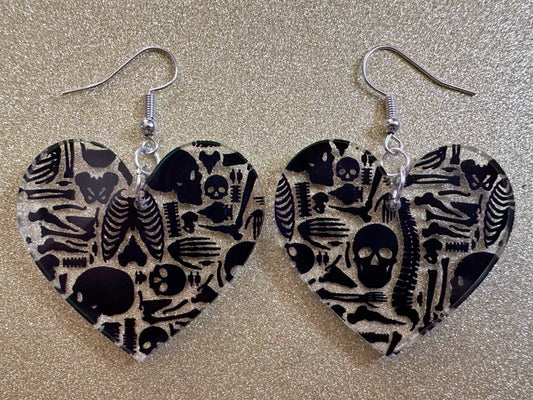 Black Skeleton Earrings: Laser Cut Acrylic Skeletons, Skull, Skulls, Spine, Bones, Halloween, Spooky, Science, Best Gifts for Her/Him/Them