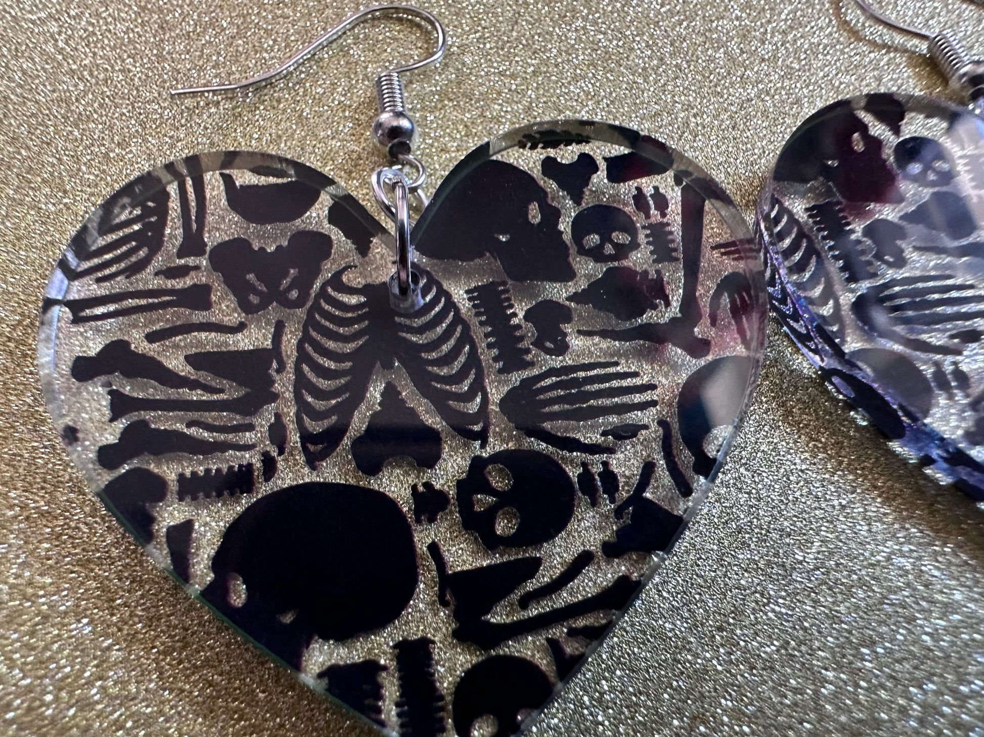 Black Skeleton Earrings: Laser Cut Acrylic Skeletons, Skull, Skulls, Spine, Bones, Halloween, Spooky, Science, Best Gifts for Her/Him/Them