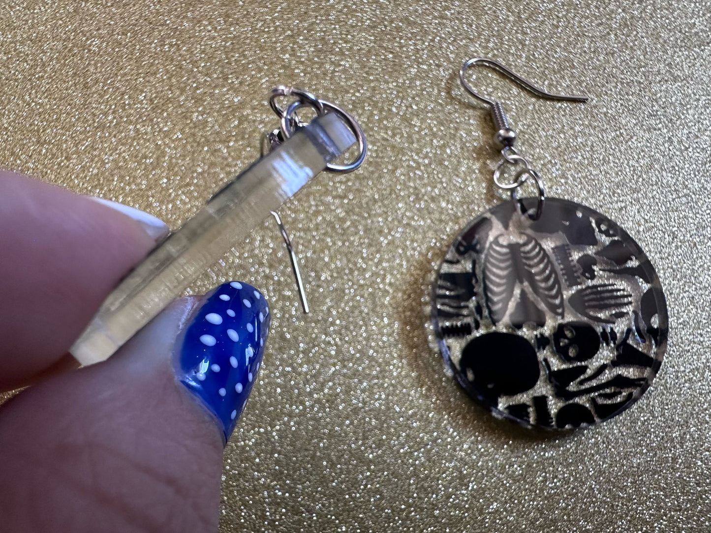 Black Skeleton Earrings: Laser Cut Acrylic Skeletons, Skull, Skulls, Spine, Bones, Halloween, Spooky, Science, Best Gifts for Her/Him/Them