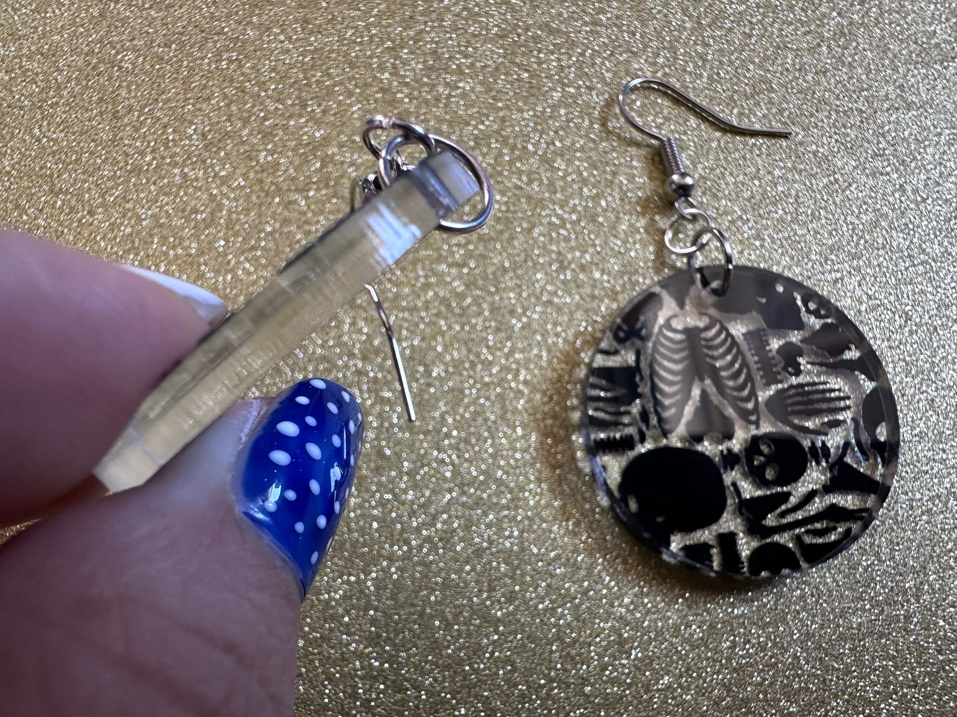 Black Skeleton Earrings: Laser Cut Acrylic Skeletons, Skull, Skulls, Spine, Bones, Halloween, Spooky, Science, Best Gifts for Her/Him/Them