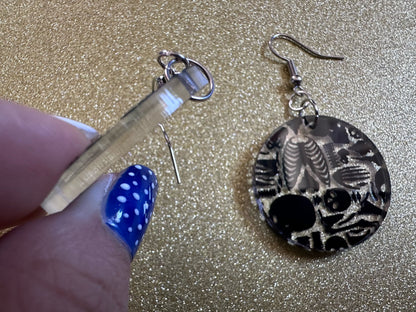 Black Skeleton Earrings: Laser Cut Acrylic Skeletons, Skull, Skulls, Spine, Bones, Halloween, Spooky, Science, Best Gifts for Her/Him/Them
