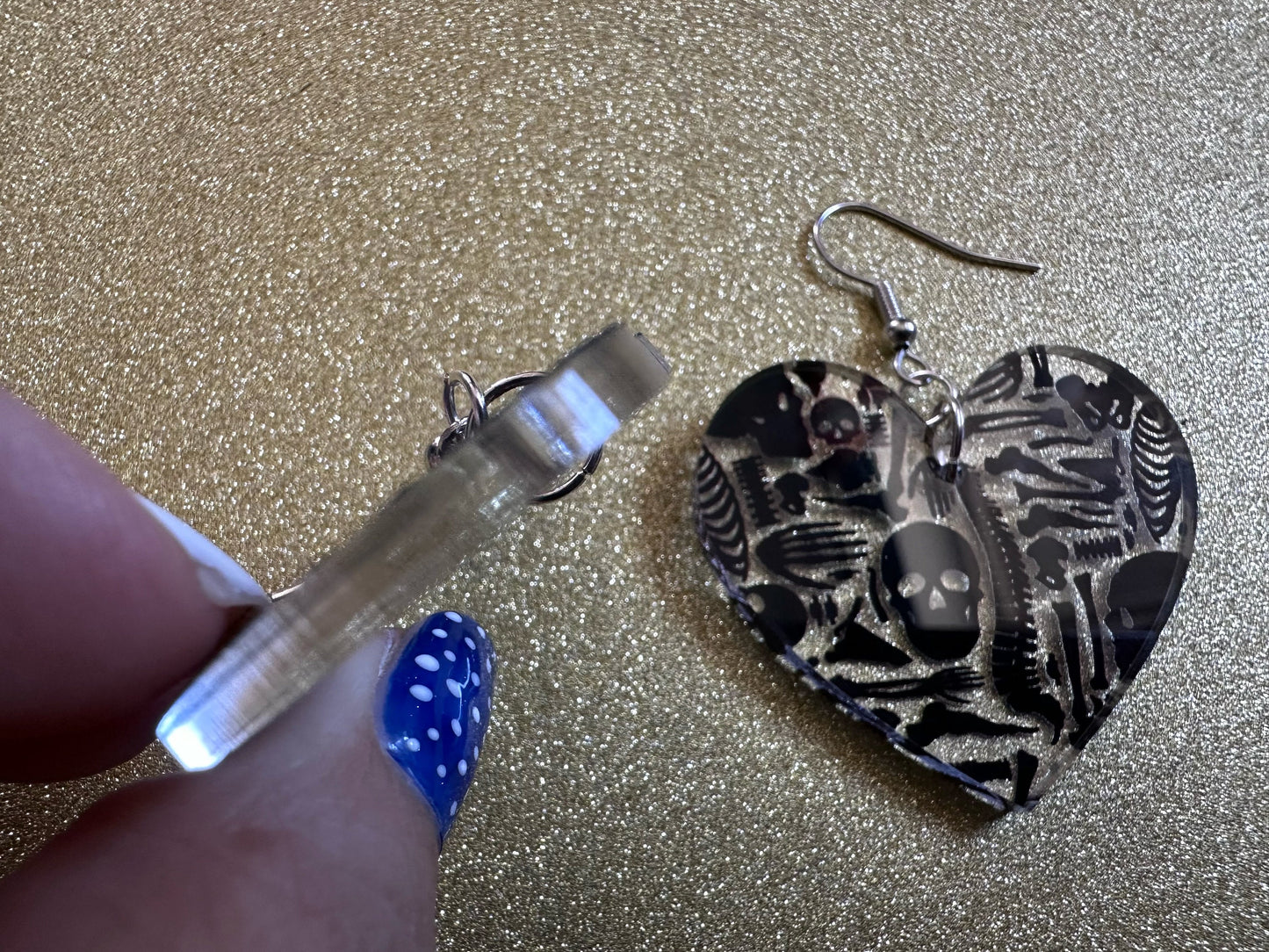 Black Skeleton Earrings: Laser Cut Acrylic Skeletons, Skull, Skulls, Spine, Bones, Halloween, Spooky, Science, Best Gifts for Her/Him/Them
