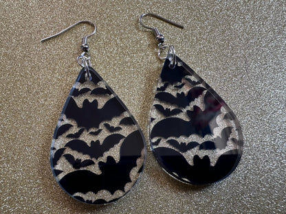 Black Skeleton Earrings: Laser Cut Acrylic Skeletons, Skull, Skulls, Spine, Bones, Halloween, Spooky, Science, Best Gifts for Her/Him/Them