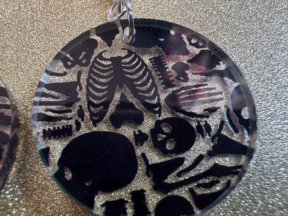 Black Skeleton Earrings: Laser Cut Acrylic Skeletons, Skull, Skulls, Spine, Bones, Halloween, Spooky, Science, Best Gifts for Her/Him/Them