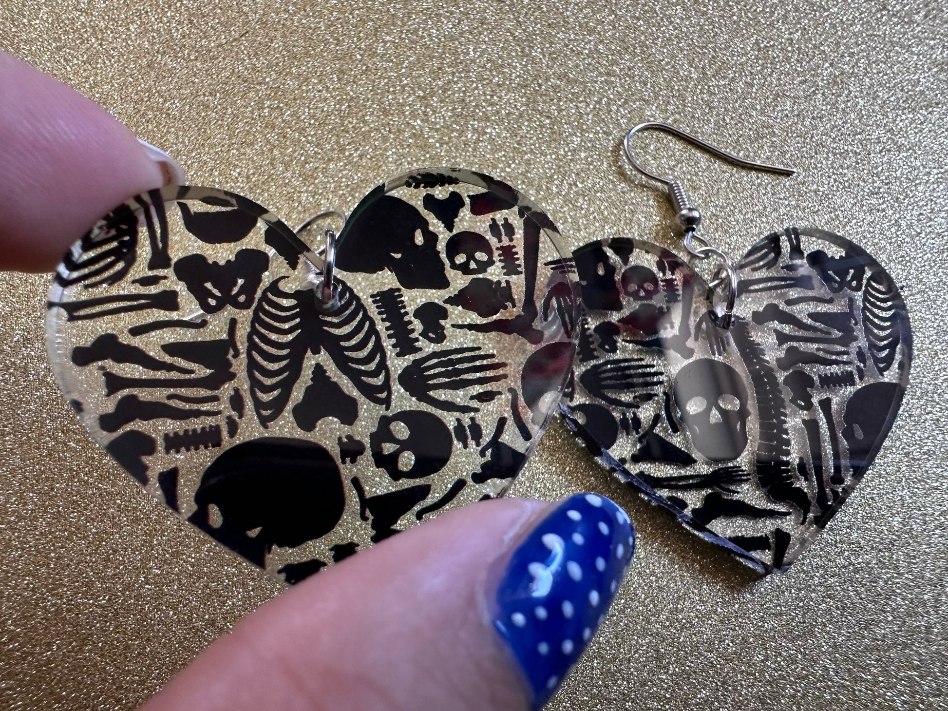 Black Skeleton Earrings: Laser Cut Acrylic Skeletons, Skull, Skulls, Spine, Bones, Halloween, Spooky, Science, Best Gifts for Her/Him/Them