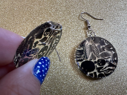 Black Skeleton Earrings: Laser Cut Acrylic Skeletons, Skull, Skulls, Spine, Bones, Halloween, Spooky, Science, Best Gifts for Her/Him/Them
