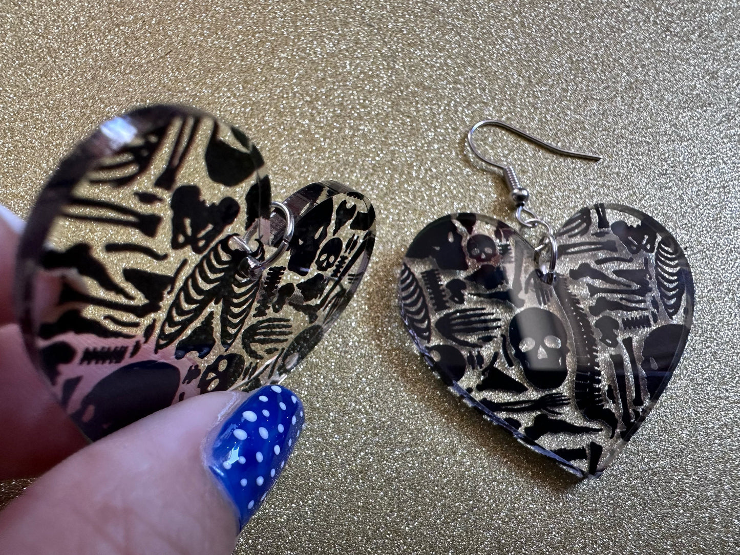 Black Skeleton Earrings: Laser Cut Acrylic Skeletons, Skull, Skulls, Spine, Bones, Halloween, Spooky, Science, Best Gifts for Her/Him/Them