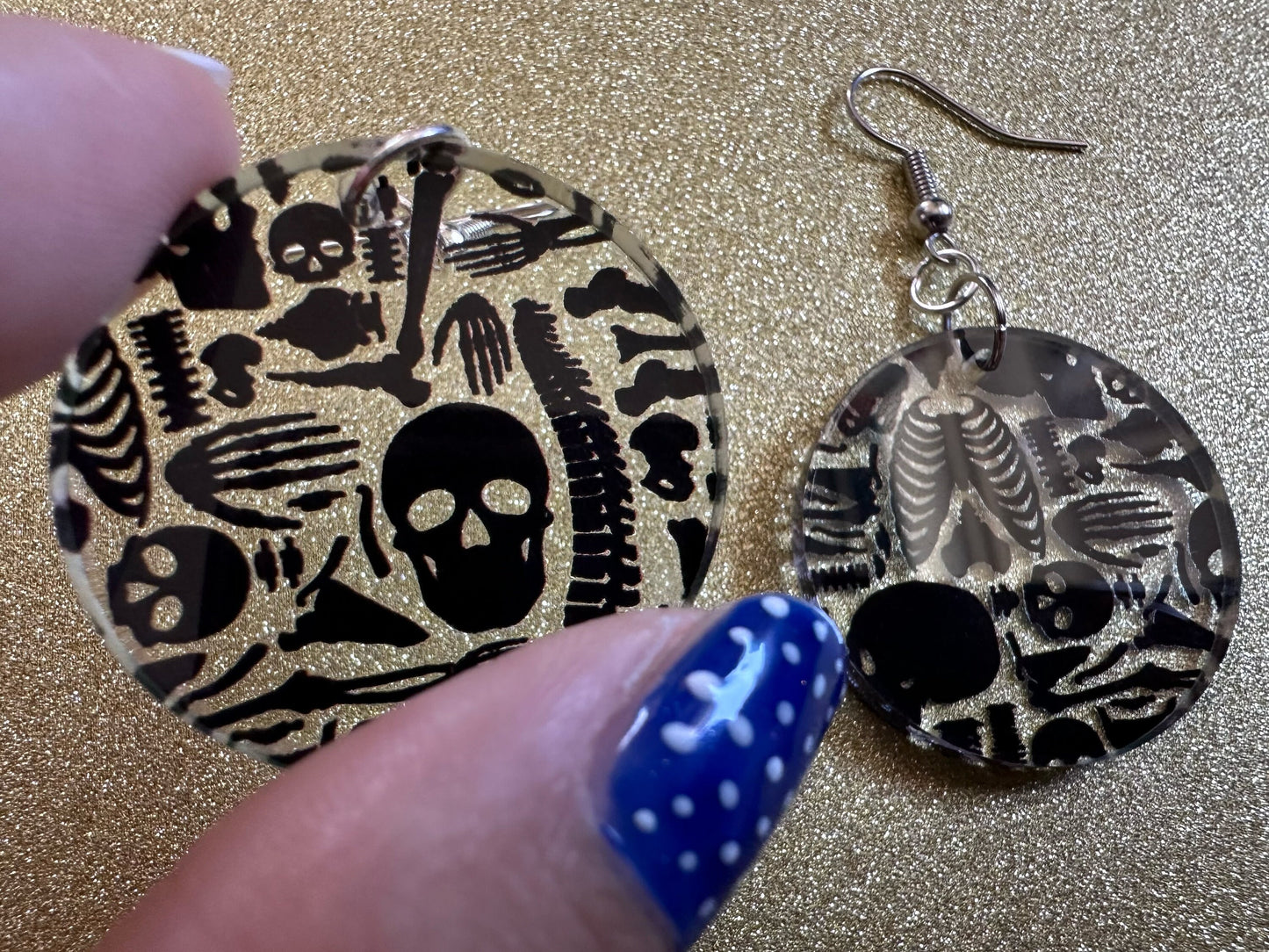 Black Skeleton Earrings: Laser Cut Acrylic Skeletons, Skull, Skulls, Spine, Bones, Halloween, Spooky, Science, Best Gifts for Her/Him/Them