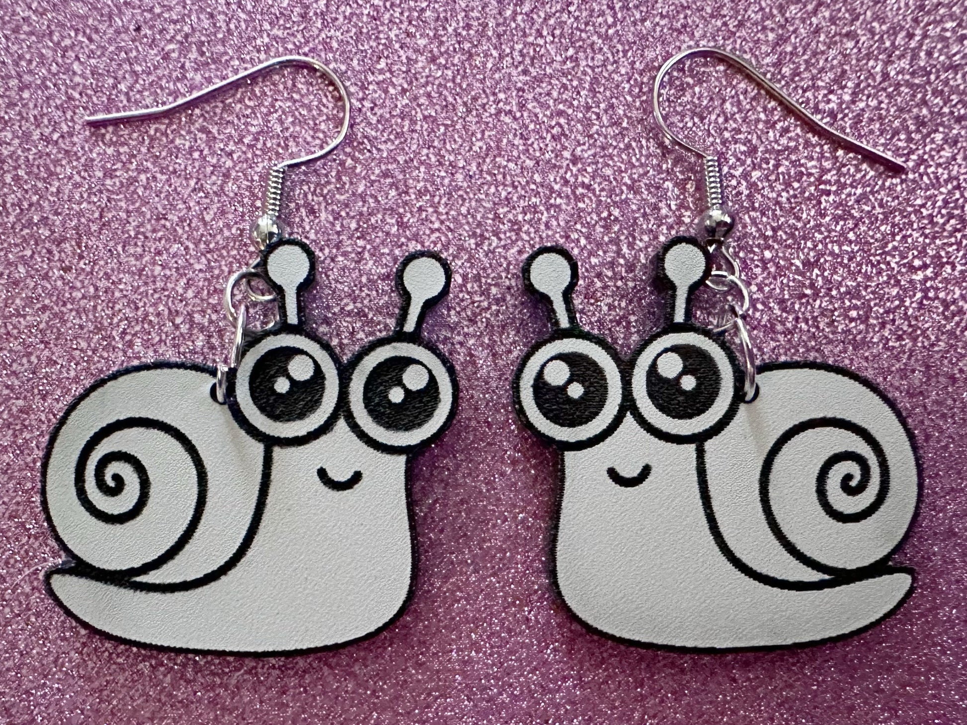 Black & White Snail Earrings: Laser Cut Acrylic Snails, Paintable Snails, Mollusks, Bug, Shells, Animals, Insect, Best Gift for Her/Him/Them