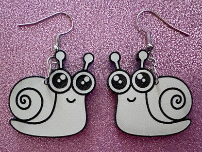 Black & White Snail Earrings: Laser Cut Acrylic Snails, Paintable Snails, Mollusks, Bug, Shells, Animals, Insect, Best Gift for Her/Him/Them