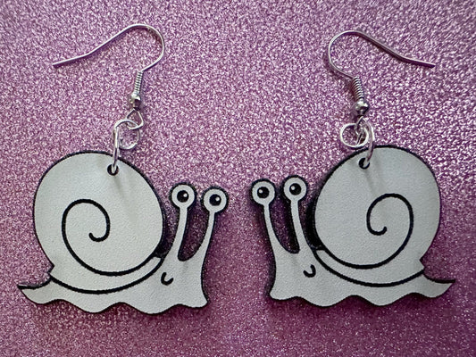 Black & White Snail Earrings: Laser Cut Acrylic Snails, Paintable Snails, Mollusks, Bug, Shells, Animals, Insect, Best Gift for Her/Him/Them