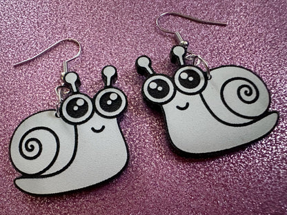 Black & White Snail Earrings: Laser Cut Acrylic Snails, Paintable Snails, Mollusks, Bug, Shells, Animals, Insect, Best Gift for Her/Him/Them