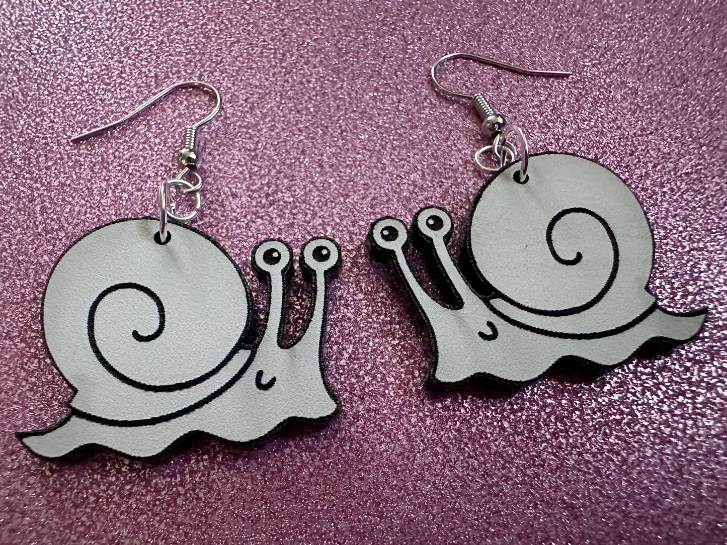 Black & White Snail Earrings: Laser Cut Acrylic Snails, Paintable Snails, Mollusks, Bug, Shells, Animals, Insect, Best Gift for Her/Him/Them