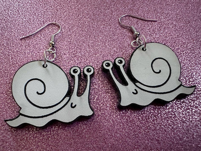 Black & White Snail Earrings: Laser Cut Acrylic Snails, Paintable Snails, Mollusks, Bug, Shells, Animals, Insect, Best Gift for Her/Him/Them