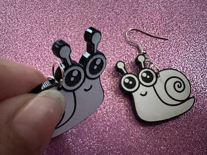 Black & White Snail Earrings: Laser Cut Acrylic Snails, Paintable Snails, Mollusks, Bug, Shells, Animals, Insect, Best Gift for Her/Him/Them