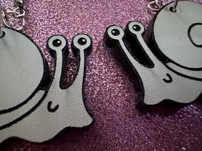 Black & White Snail Earrings: Laser Cut Acrylic Snails, Paintable Snails, Mollusks, Bug, Shells, Animals, Insect, Best Gift for Her/Him/Them