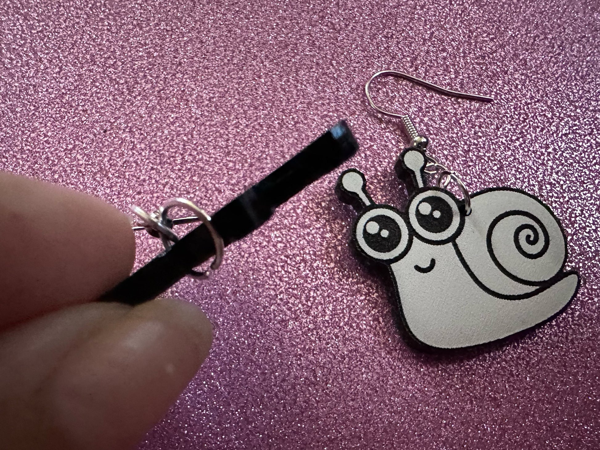 Black & White Snail Earrings: Laser Cut Acrylic Snails, Paintable Snails, Mollusks, Bug, Shells, Animals, Insect, Best Gift for Her/Him/Them