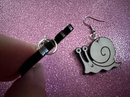 Black & White Snail Earrings: Laser Cut Acrylic Snails, Paintable Snails, Mollusks, Bug, Shells, Animals, Insect, Best Gift for Her/Him/Them
