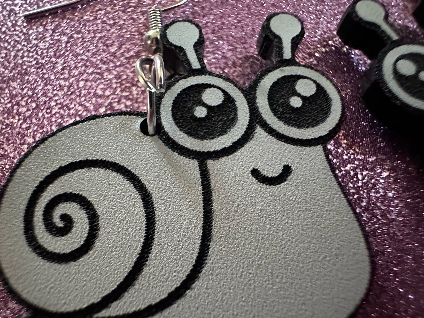 Black & White Snail Earrings: Laser Cut Acrylic Snails, Paintable Snails, Mollusks, Bug, Shells, Animals, Insect, Best Gift for Her/Him/Them