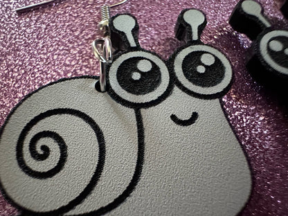 Black & White Snail Earrings: Laser Cut Acrylic Snails, Paintable Snails, Mollusks, Bug, Shells, Animals, Insect, Best Gift for Her/Him/Them