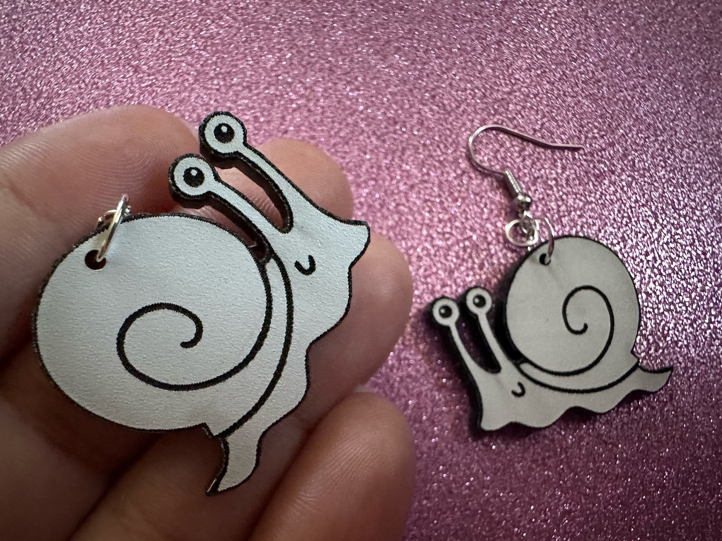 Black & White Snail Earrings: Laser Cut Acrylic Snails, Paintable Snails, Mollusks, Bug, Shells, Animals, Insect, Best Gift for Her/Him/Them