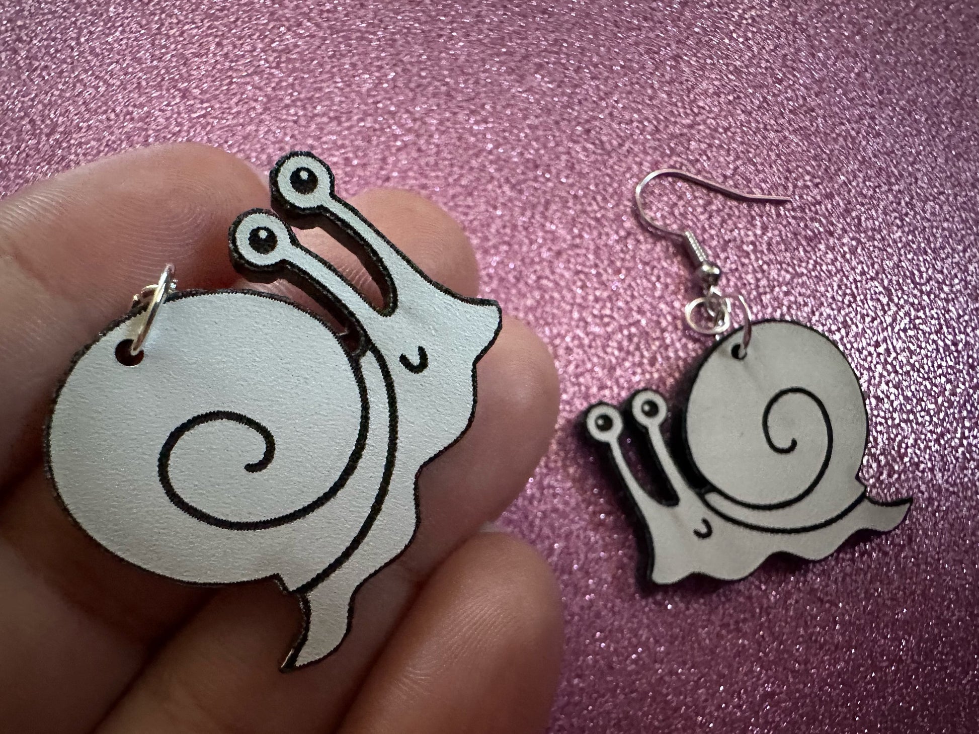 Black & White Snail Earrings: Laser Cut Acrylic Snails, Paintable Snails, Mollusks, Bug, Shells, Animals, Insect, Best Gift for Her/Him/Them