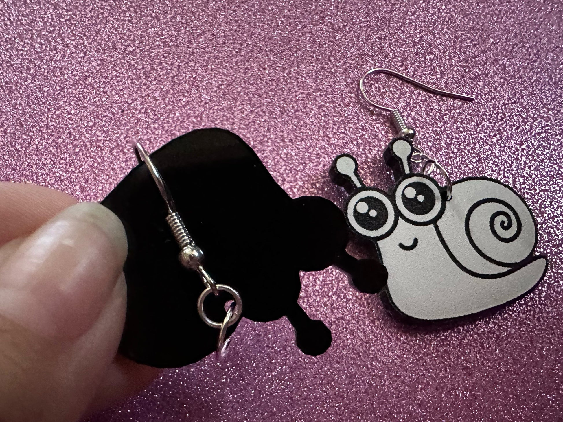 Black & White Snail Earrings: Laser Cut Acrylic Snails, Paintable Snails, Mollusks, Bug, Shells, Animals, Insect, Best Gift for Her/Him/Them