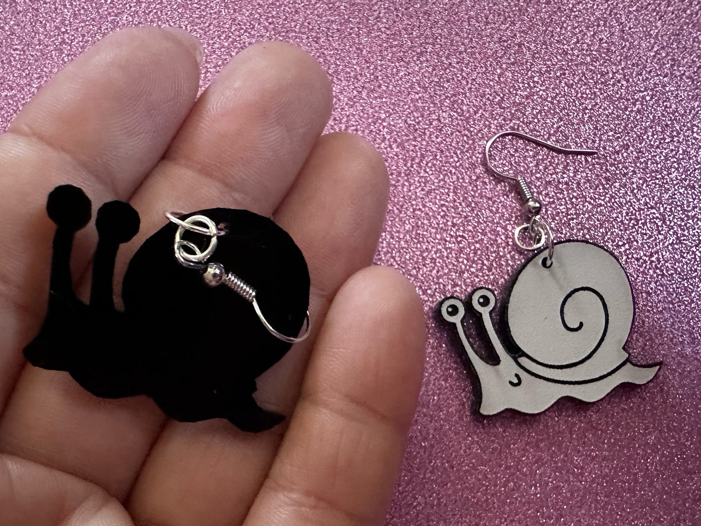 Black & White Snail Earrings: Laser Cut Acrylic Snails, Paintable Snails, Mollusks, Bug, Shells, Animals, Insect, Best Gift for Her/Him/Them