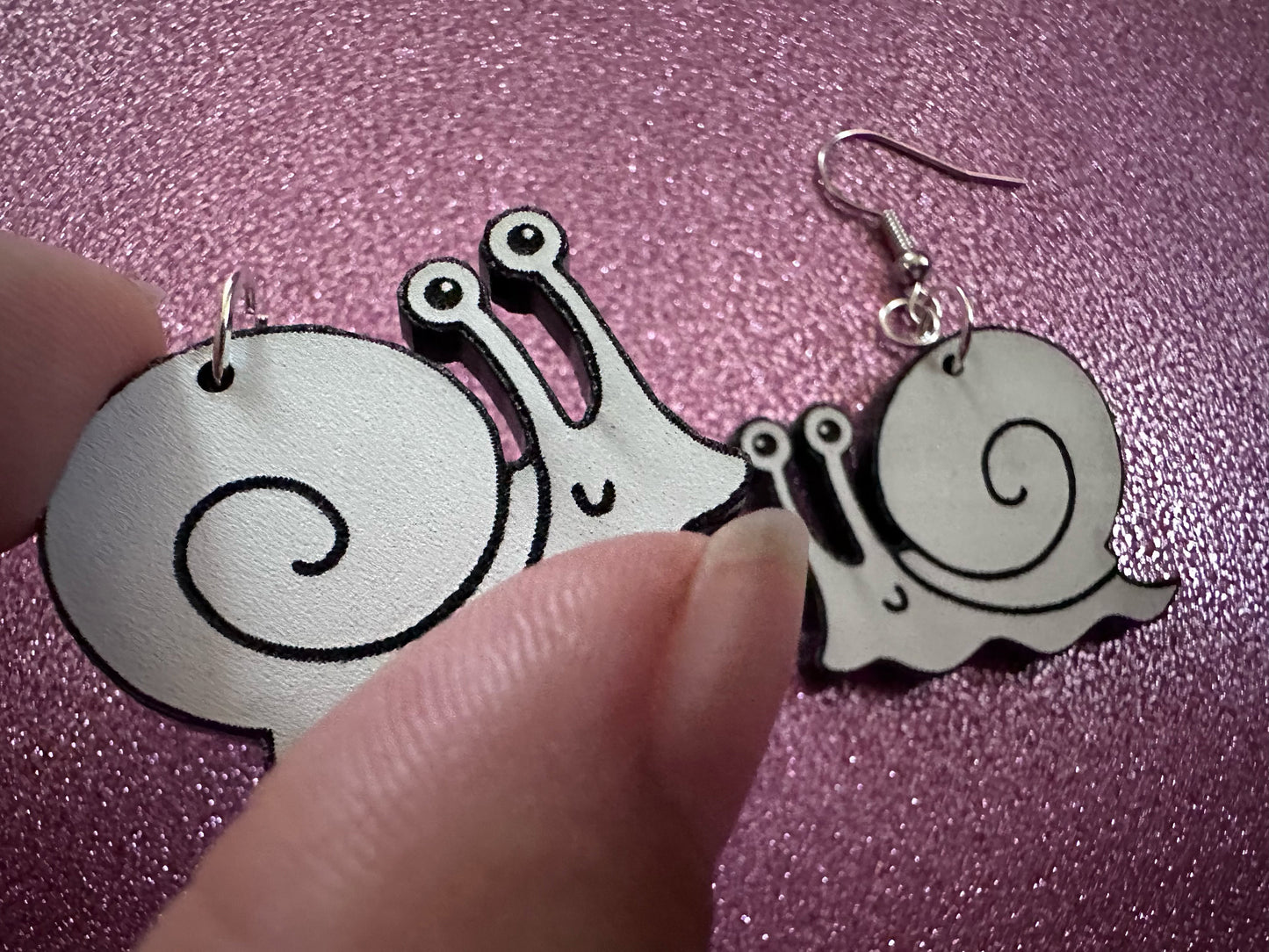 Black & White Snail Earrings: Laser Cut Acrylic Snails, Paintable Snails, Mollusks, Bug, Shells, Animals, Insect, Best Gift for Her/Him/Them