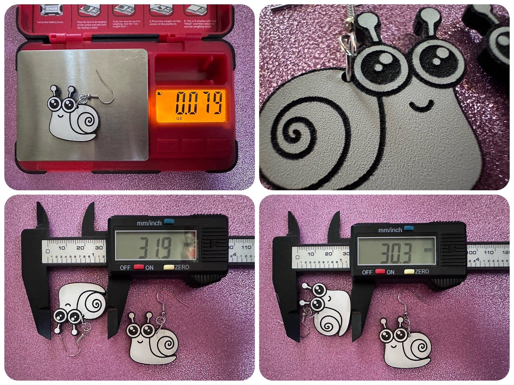 Black & White Snail Earrings: Laser Cut Acrylic Snails, Paintable Snails, Mollusks, Bug, Shells, Animals, Insect, Best Gift for Her/Him/Them