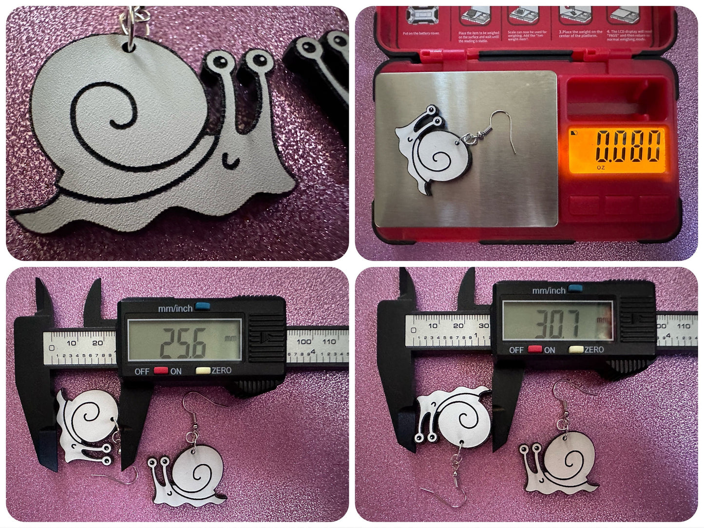 Black & White Snail Earrings: Laser Cut Acrylic Snails, Paintable Snails, Mollusks, Bug, Shells, Animals, Insect, Best Gift for Her/Him/Them
