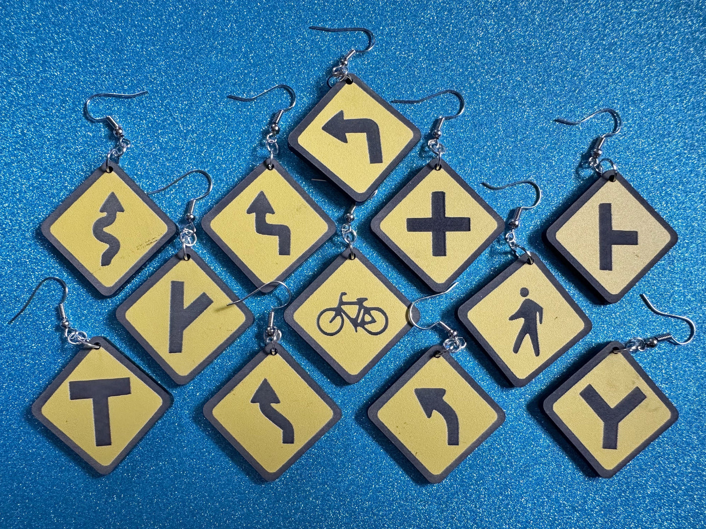 Black & Yellow Road Sign Earrings: Laser Cut Acrylic Road Signs, Driving, Road Sign, Custom Signs, Directions, Best Gifts for Her/Him/Them