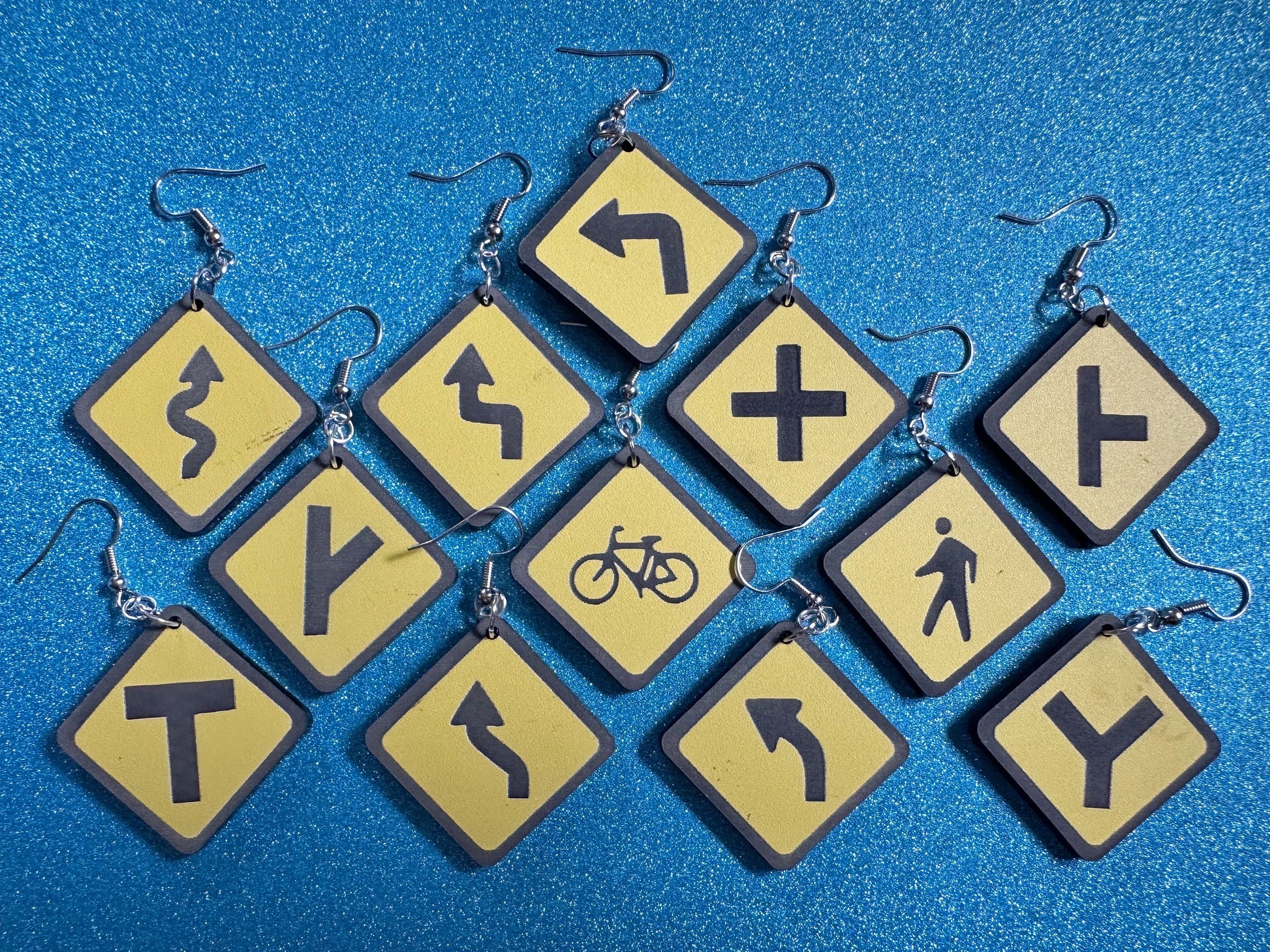 Black & Yellow Road Sign Earrings: Laser Cut Acrylic Road Signs, Driving, Road Sign, Custom Signs, Directions, Best Gifts for Her/Him/Them
