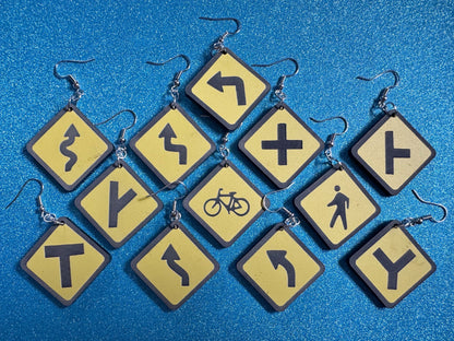 Black & Yellow Road Sign Earrings: Laser Cut Acrylic Road Signs, Driving, Road Sign, Custom Signs, Directions, Best Gifts for Her/Him/Them