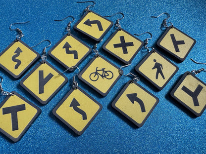 Black & Yellow Road Sign Earrings: Laser Cut Acrylic Road Signs, Driving, Road Sign, Custom Signs, Directions, Best Gifts for Her/Him/Them