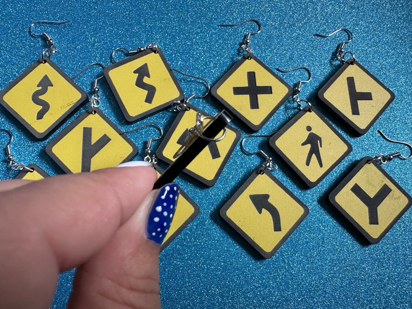 Black & Yellow Road Sign Earrings: Laser Cut Acrylic Road Signs, Driving, Road Sign, Custom Signs, Directions, Best Gifts for Her/Him/Them