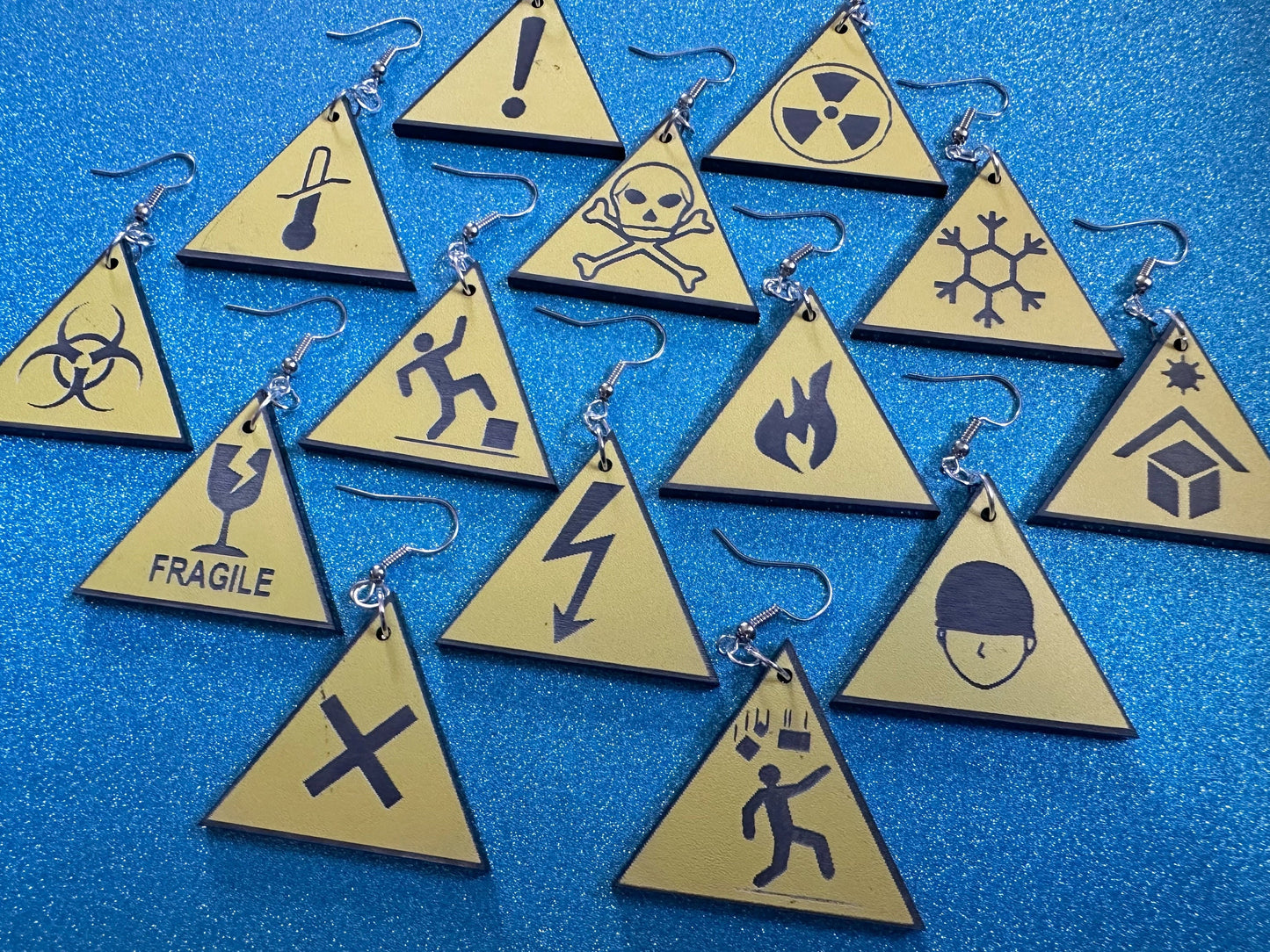 Black and Yellow Sign Earrings: Laser Cut Acrylic Signs, Triangle Signs, Emergency, Danger Sign, Fragile, Best Gifts for Her/Him/Them