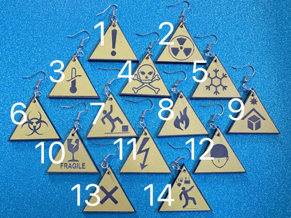 Black and Yellow Sign Earrings: Laser Cut Acrylic Signs, Triangle Signs, Emergency, Danger Sign, Fragile, Best Gifts for Her/Him/Them