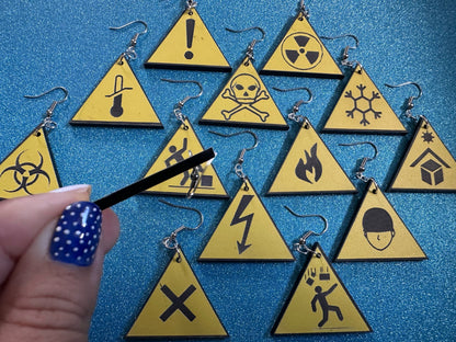 Black and Yellow Sign Earrings: Laser Cut Acrylic Signs, Triangle Signs, Emergency, Danger Sign, Fragile, Best Gifts for Her/Him/Them