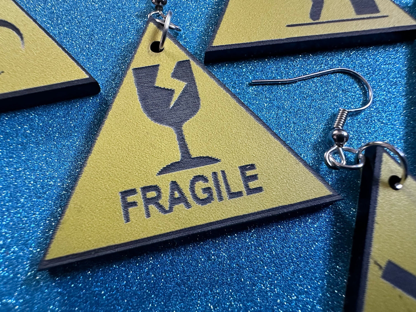 Black and Yellow Sign Earrings: Laser Cut Acrylic Signs, Triangle Signs, Emergency, Danger Sign, Fragile, Best Gifts for Her/Him/Them