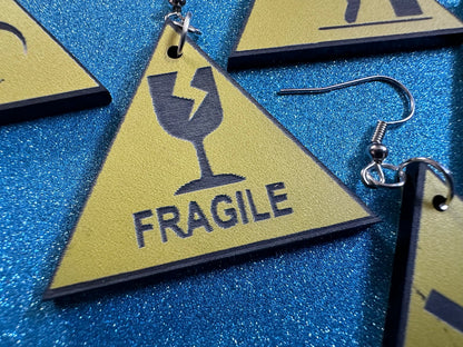 Black and Yellow Sign Earrings: Laser Cut Acrylic Signs, Triangle Signs, Emergency, Danger Sign, Fragile, Best Gifts for Her/Him/Them
