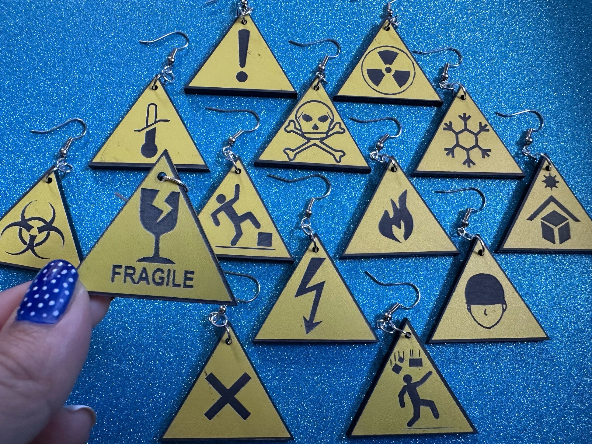 Black and Yellow Sign Earrings: Laser Cut Acrylic Signs, Triangle Signs, Emergency, Danger Sign, Fragile, Best Gifts for Her/Him/Them