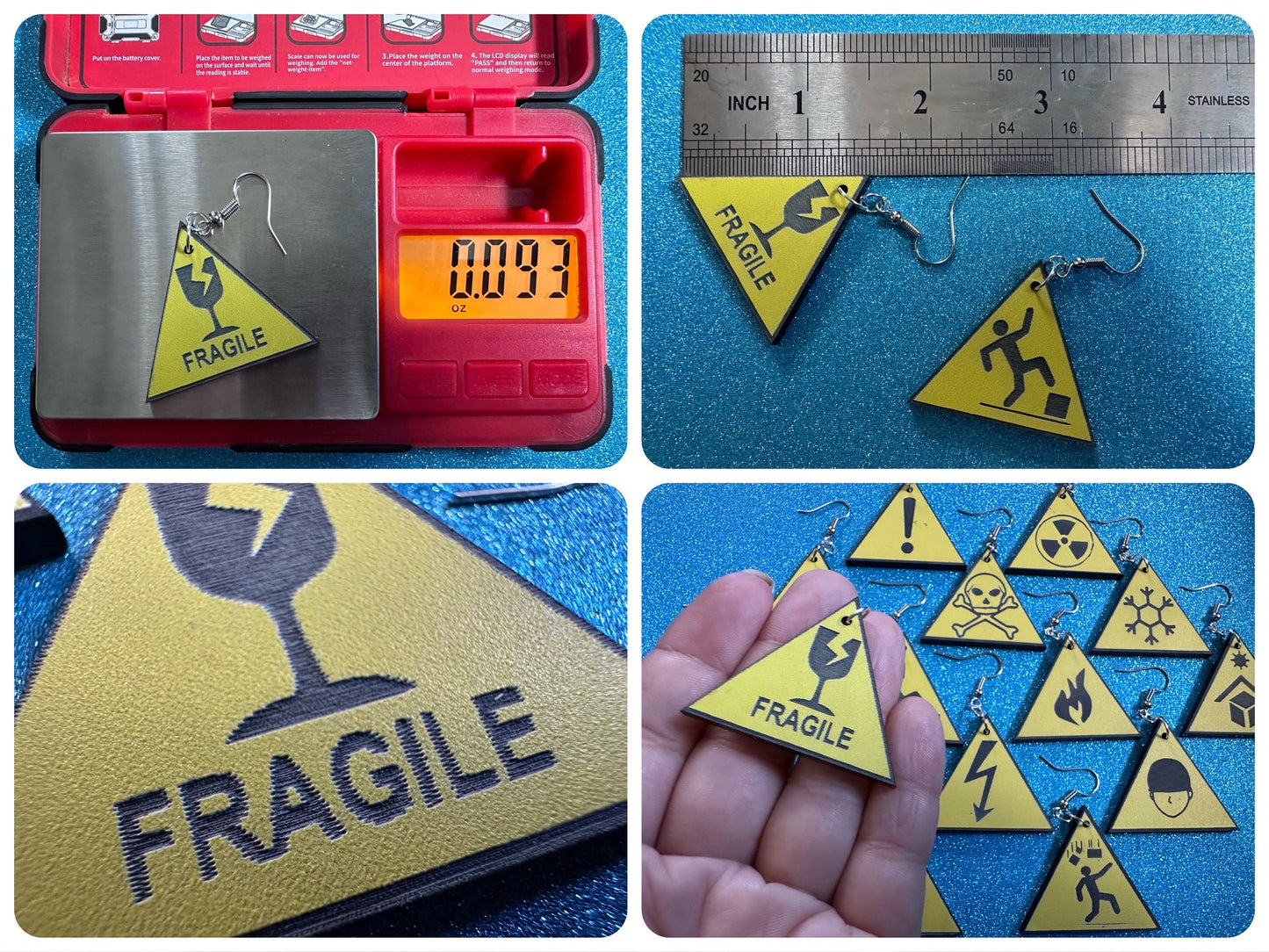 Black and Yellow Sign Earrings: Laser Cut Acrylic Signs, Triangle Signs, Emergency, Danger Sign, Fragile, Best Gifts for Her/Him/Them