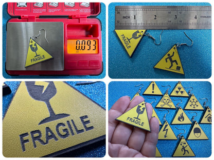 Black and Yellow Sign Earrings: Laser Cut Acrylic Signs, Triangle Signs, Emergency, Danger Sign, Fragile, Best Gifts for Her/Him/Them