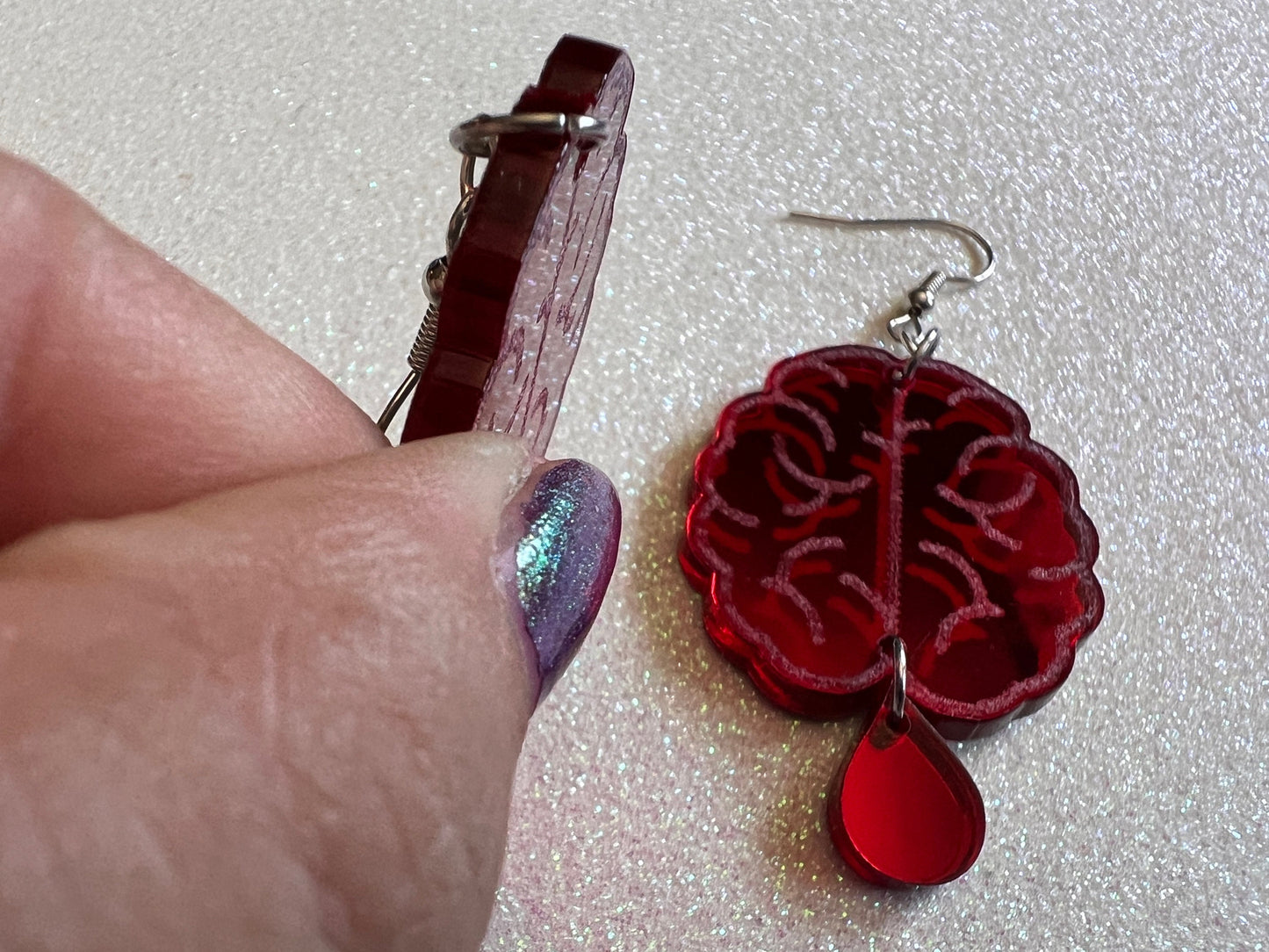 Bleeding Brain Earrings: Halloween, Laser Cut Acrylic Mirrored Brains, Genius, IQ, Nerd, Nurse, Doctor, Best Gifts for Her/Him/Them